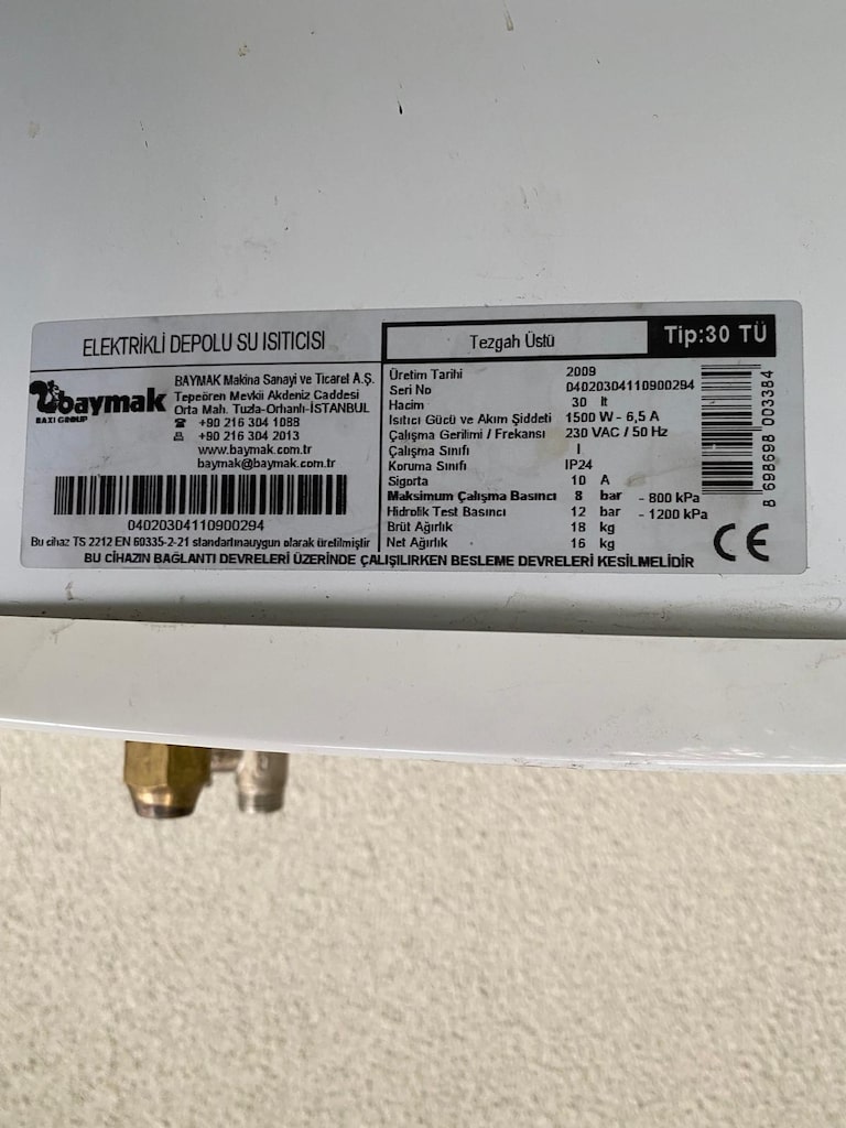 Baymak 30 Lt Tezgâh Üstü Elektrikli Termosifon - 2