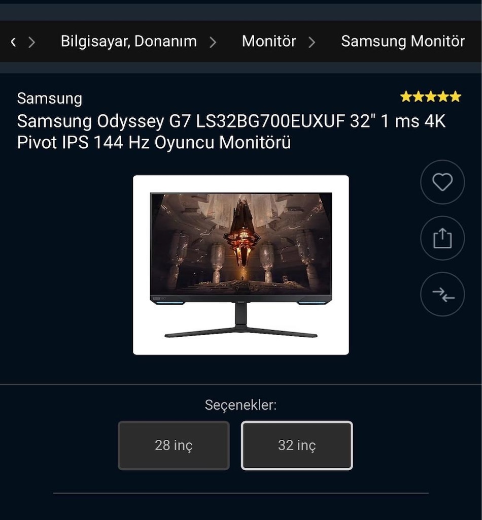 Samsung Odyssey G7 32” 4K 144Hz IPS Gaming Monitör - 3