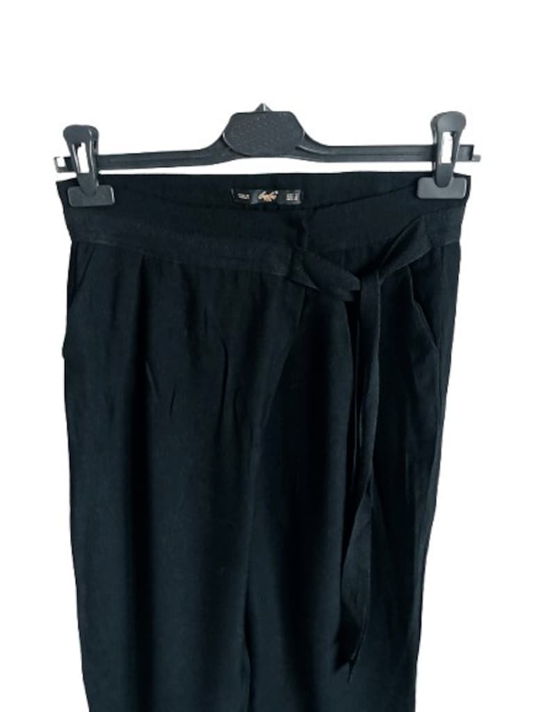 Bebe Plus Siyah Kuşaklı Bol Paça Yazlık Pantolon - 4