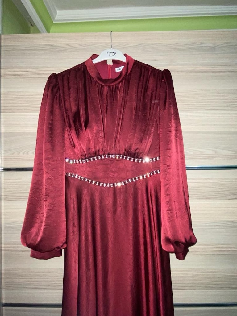 bordo uzun elbise - 3