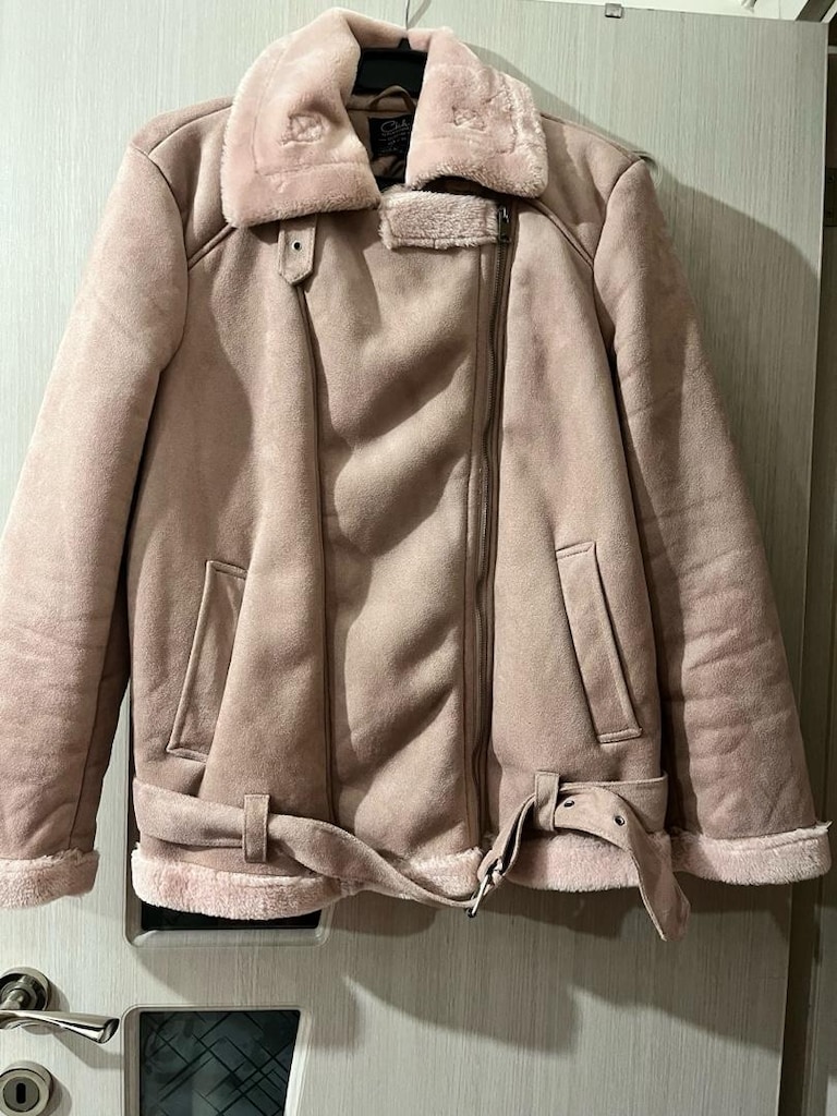 : C&A Clockhouse Pembe İçi Kürklü Süet Biker Ceket / Havacı Montu - 44 - 3