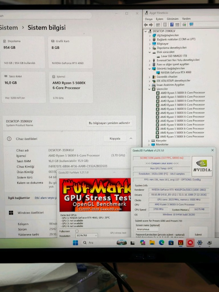 RTX 4060 RYZEN5 5600X16GB RAM 1TB M2SSD 600W AKVARYUM OYUNCU KASASI - 7