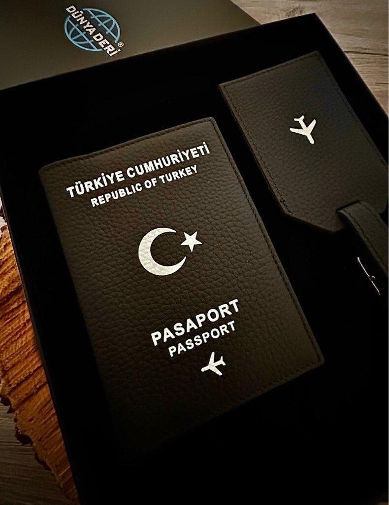 Deri Pasaport Kılıfı, Deri Pasaport Kabı Cüzdanı Bagaj Etiket 2’li Set - 16