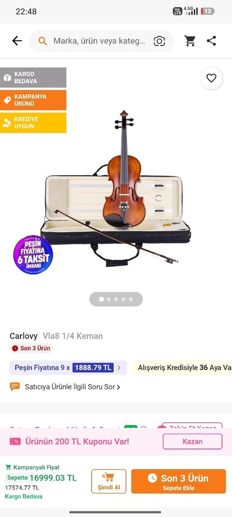 Keman Çocuk kemanı Carlovy vl8 - 12