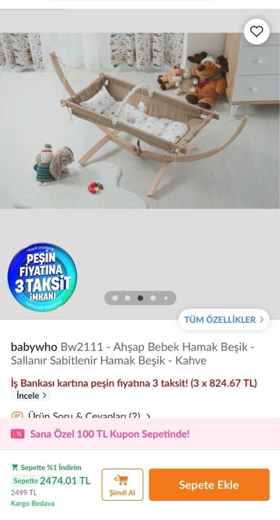 Ahşap bebek salanan beşiği - 6