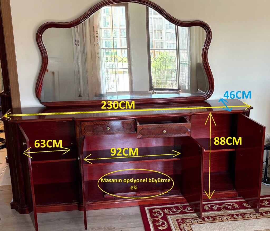 Salon/Yemek/Mobilya Takımı (Vitrin, Aynalı Konsol, Masa) Maun/Gülağacı - 5