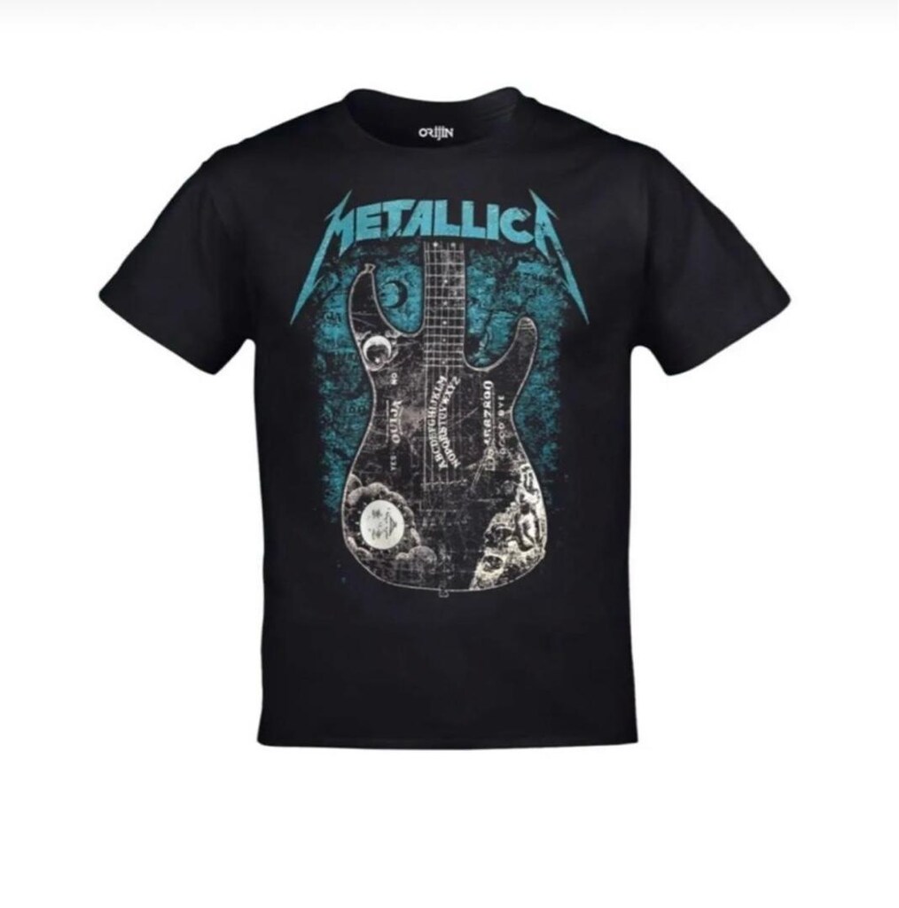 Siyah Metallica Gitar Baskılı T-Shirt