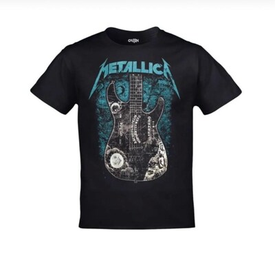 Siyah Metallica Gitar Baskılı T-Shirt