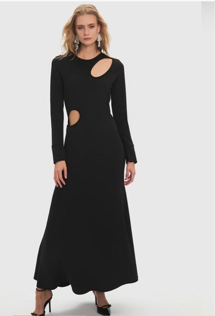 Vücuda Oturan Bisiklet Yaka Pencere/cut-Out Detaylı Elbise 38