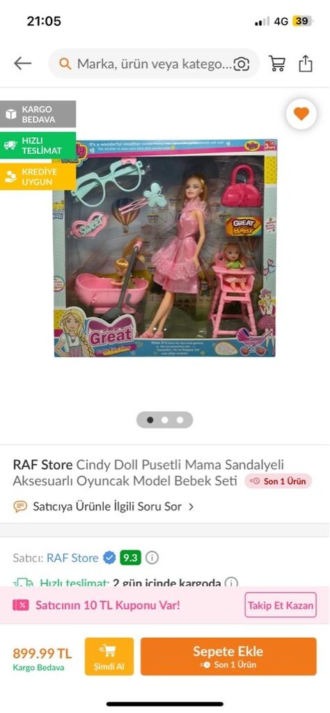 barbie benek seti mama sandalyeli ve bebek arabalı - 3