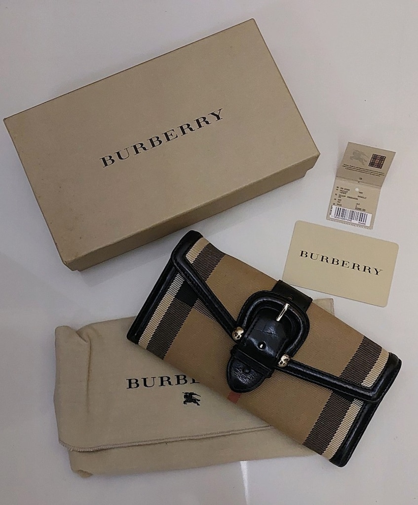Burberry Orijinal House Check Kanvas Büyük Tokalı Uzun Cüzdan