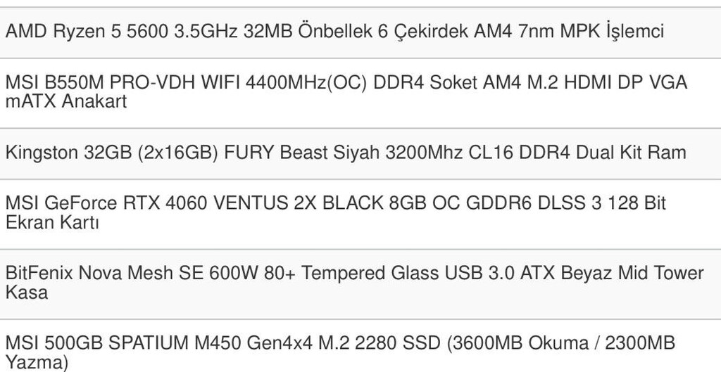 RTX 4060 + R5 5600 / 32 GB RAM / Wi-Fi Anakart / Beyaz Kasa Oyuncu PC - 14