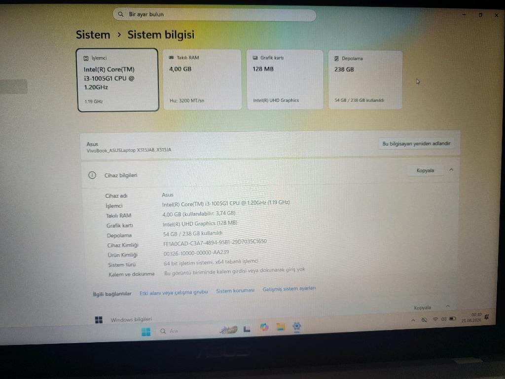 Asus i3 10.Nesil 4Ram 256Ssd Temiz Kusursuz Ofis Okul Bilgisayarı - 6