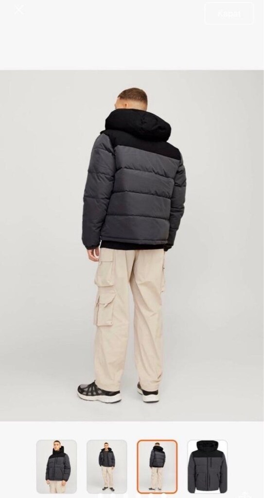 SIFIR Jack & Jones Jjeotto Erkek Şişme Mont Gri Kapüşonlu - 5