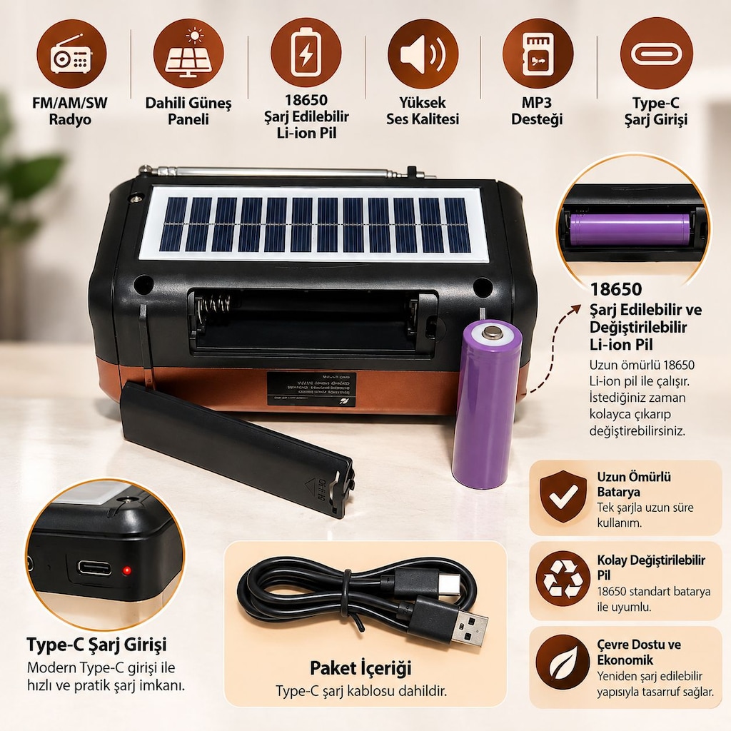 KTF-1448 Şarjlı Bluetooth Dünya Radyosu 8 Bant 10 LED Fenerli Radyo - 13