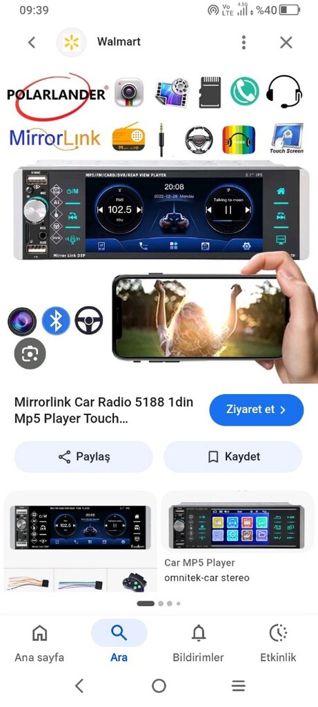 ARAÇ MP5 PLAYER STEREO SES SİSTEMİ AUX 2 USB GERİ GÖRÜŞ KAMERASI - 10