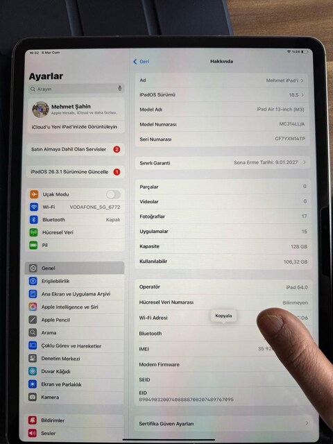 iPad Air 13 inç M3 işlemci 7. Nesil