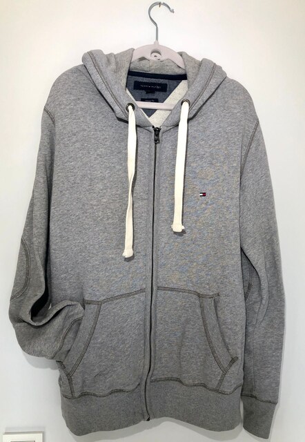 Vintage rare Tommy Hilfiger Zip Erkek Gri Sweatshirt L