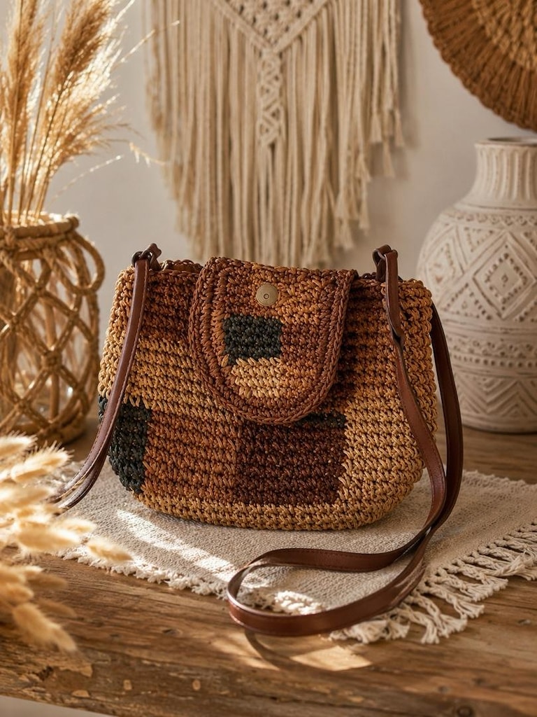 bohem stil hasır çanta - 2