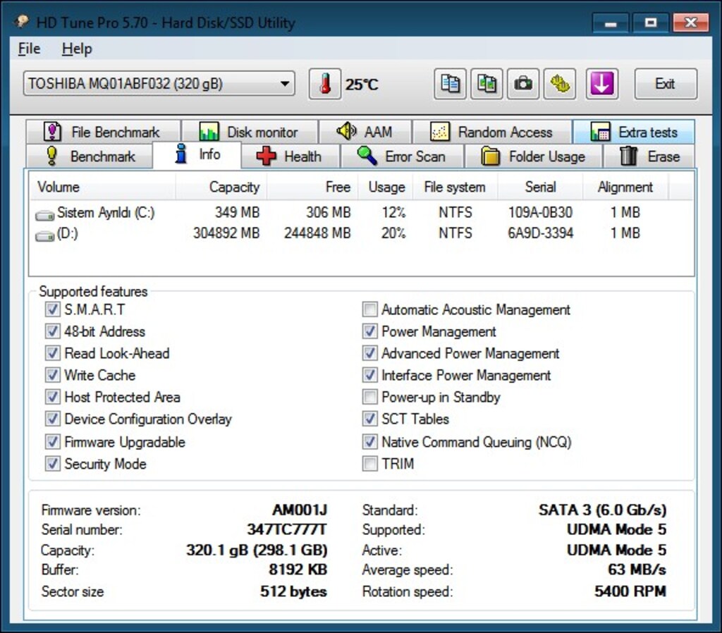320 GB Toshiba Harddisk SATA 2.5MQ01ABF032 - 5