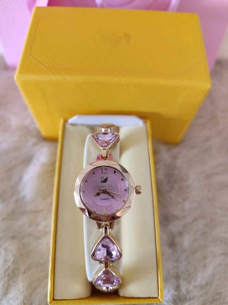 Swarovski Pembe Taşlı Gold Saat - 3