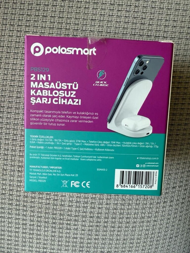Polosmart 2 in 1 15 watt kablosuz şarj cihazı SIFIR - 2