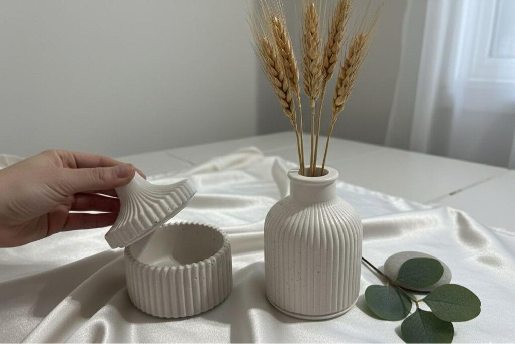 Ribbed Kapaklı Kutu ve Vazo Seti kendi üretimimiz - 2