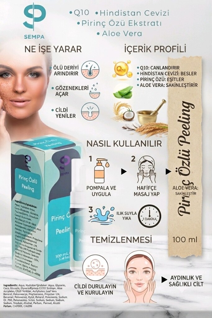 Sempa Pirinç Özlü Peeling 100 ml Hindistan Cevizi ve Aloe Vera 5 Adet - 2