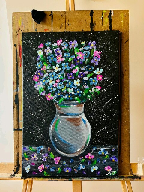 El Yapımı Akrilik Tuval Çiçek Tablosu/Modern Dekoratif Tablo 40×60 cm