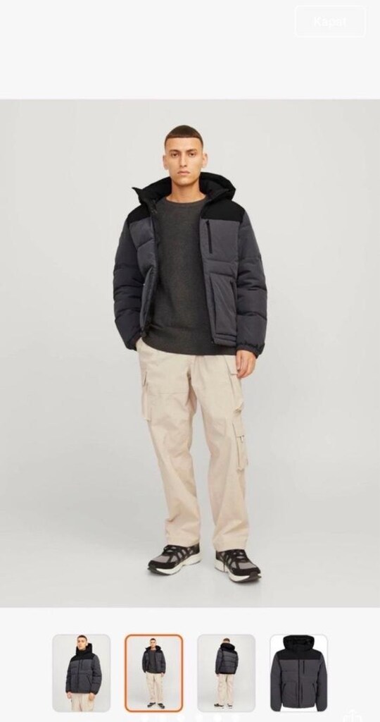SIFIR Jack & Jones Jjeotto Erkek Şişme Mont Gri Kapüşonlu - 4