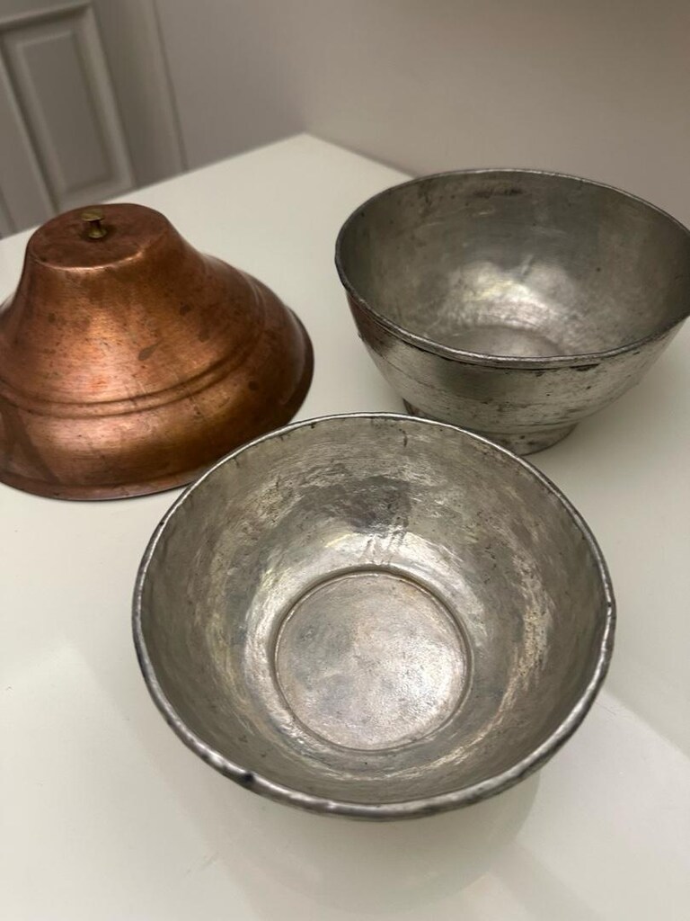 Antika vintege bakırlar 2 kase 14 cm 13 cm 1 kapak 18 cm - 8