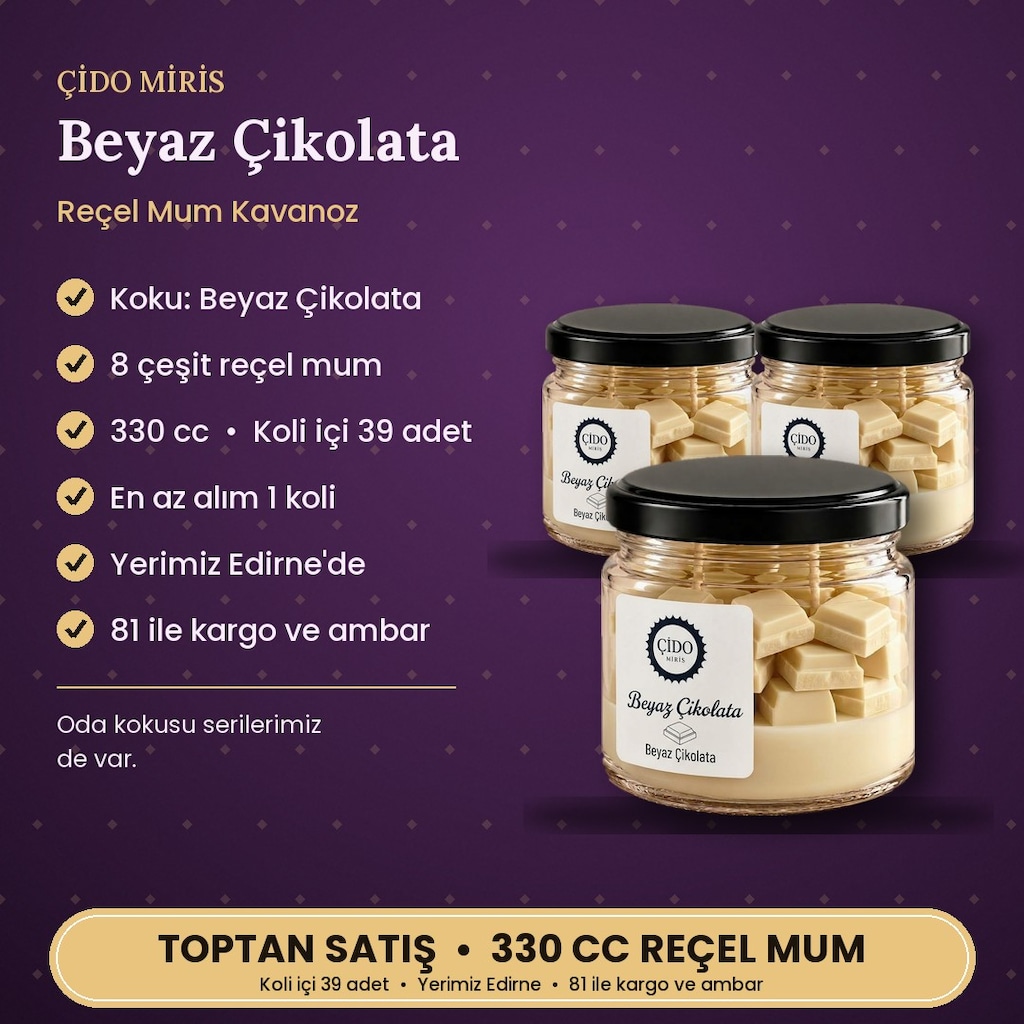 BEYAZ ÇİKOLATA KOKULU REÇEL MUM ÇİDO MİRİS 330CC 8 ÇEŞİT - 2