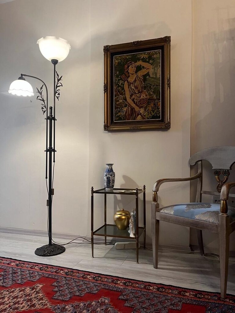 Opal Camlı Asansörlü Bronz Lambader - 7