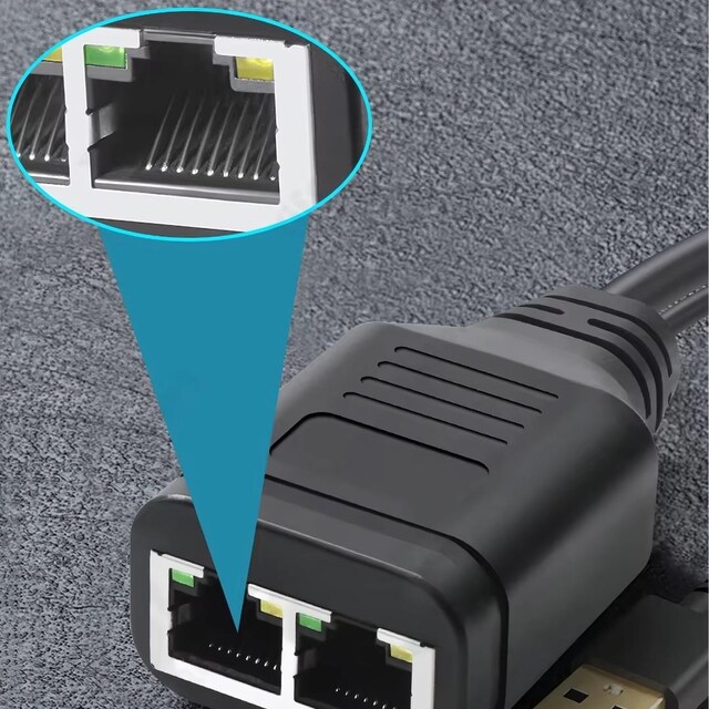 4709 Gigabit Destekli 1x2 Port RJ45 USB Güç Ethernet Switch Splitter