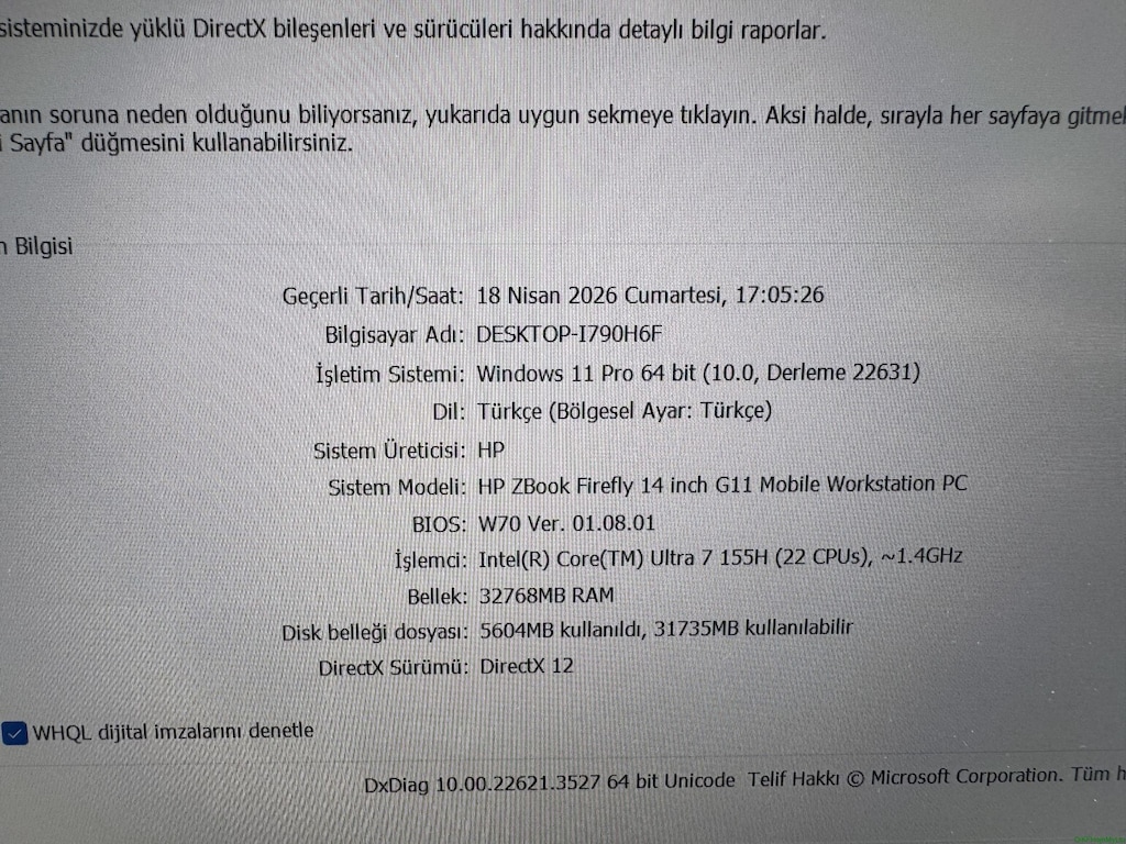 HP ZBOOK ULTRA 7 İŞLEMCİ 32 GB RAM 1 TB M2SSD RTX A500 - 7