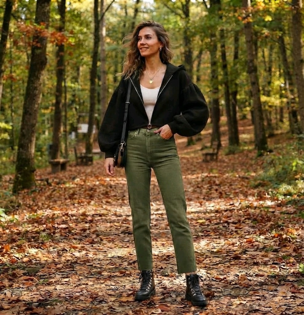 Zara Siyah Crop Sweatshirt / Kapüşonlu Fermuarlı Kısa Ceket -Balon Kol