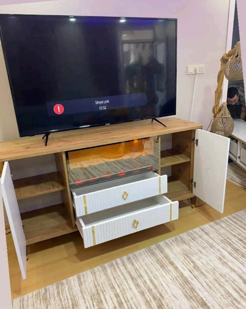ŞÖMİNELİ BLUETOOTH HOPARLÖRLÜ KUMANDALI LÜKS KONSOL - 2