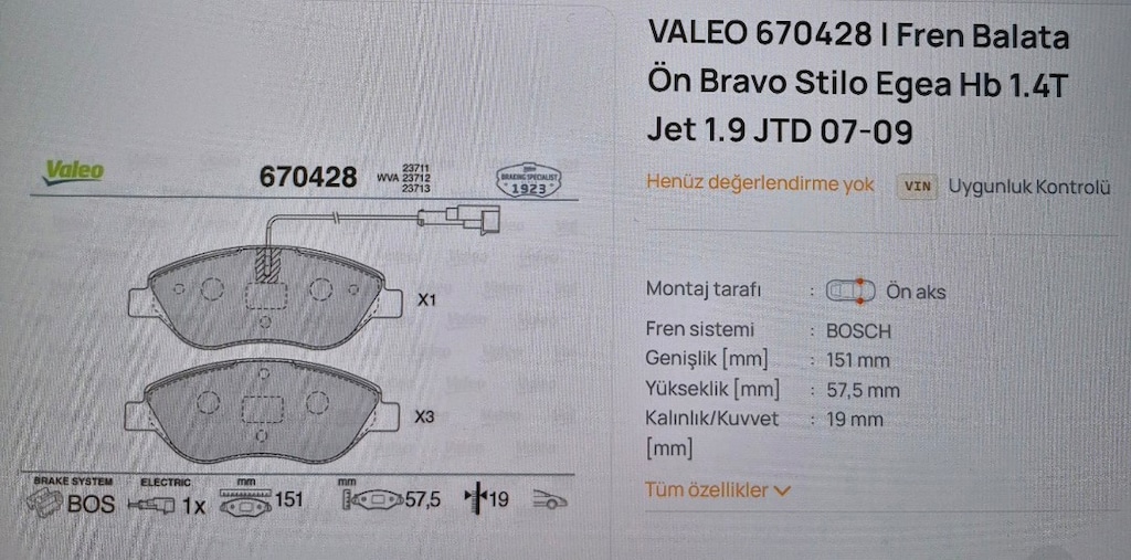 Valeo Ön Fren Balata Takım - 5
