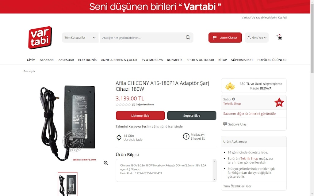 Orjinal MSI + Monster Chicony 19.5v - 9.23a - 180w Notebook Adaptör - 7