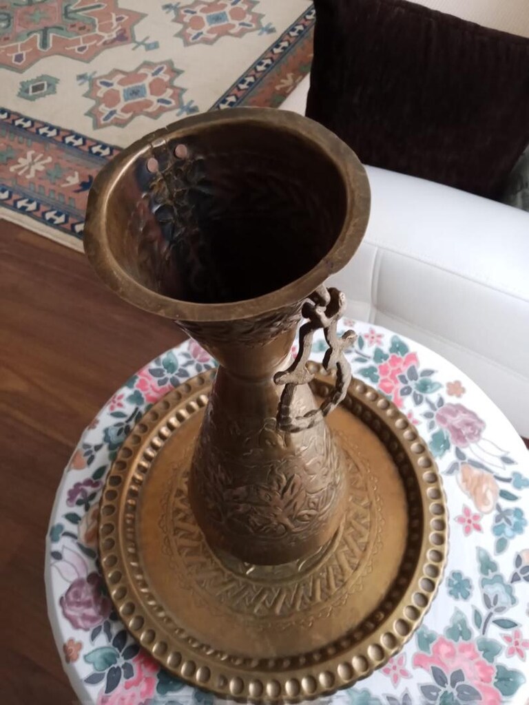 Küpeli Pirinç Vazo ve Tepsi - 3