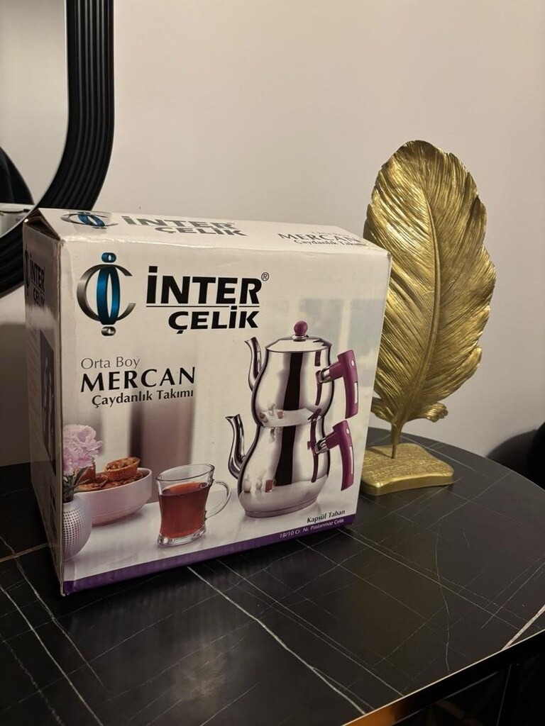 İnter Çelik Orta Boy Mercan Çaydanlık Takımı Paslanmaz Çelik - 3