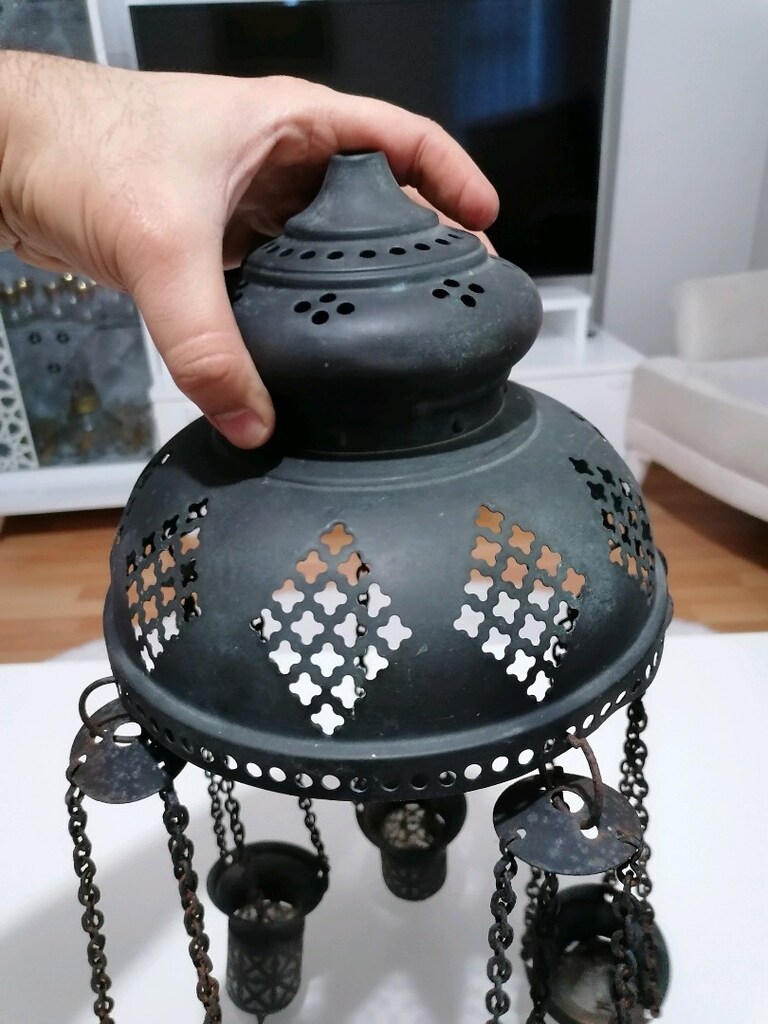 Vintage Nostaljik Dekoratif Osmanlı Tarzı 5 li Metal Zincirli Mumluk - 2