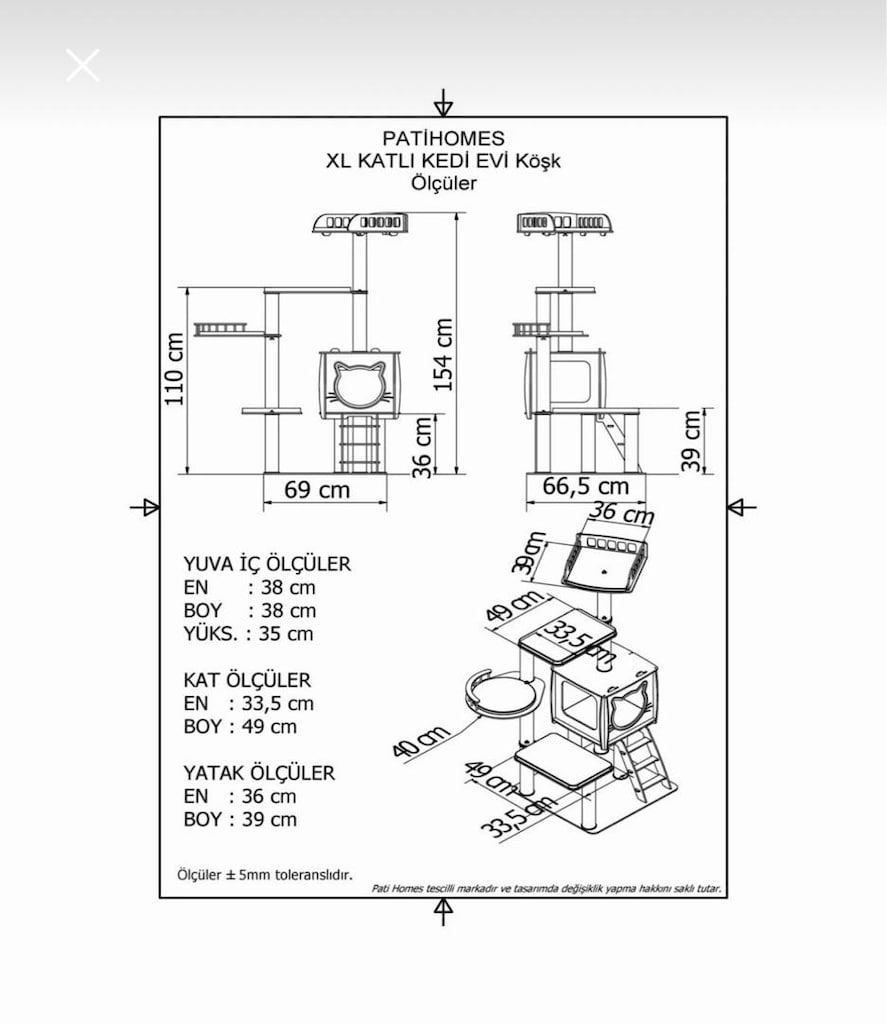 Patihomes Pati Homes XI Katlı Kedi Oyun Evi Köşk Gri - 3
