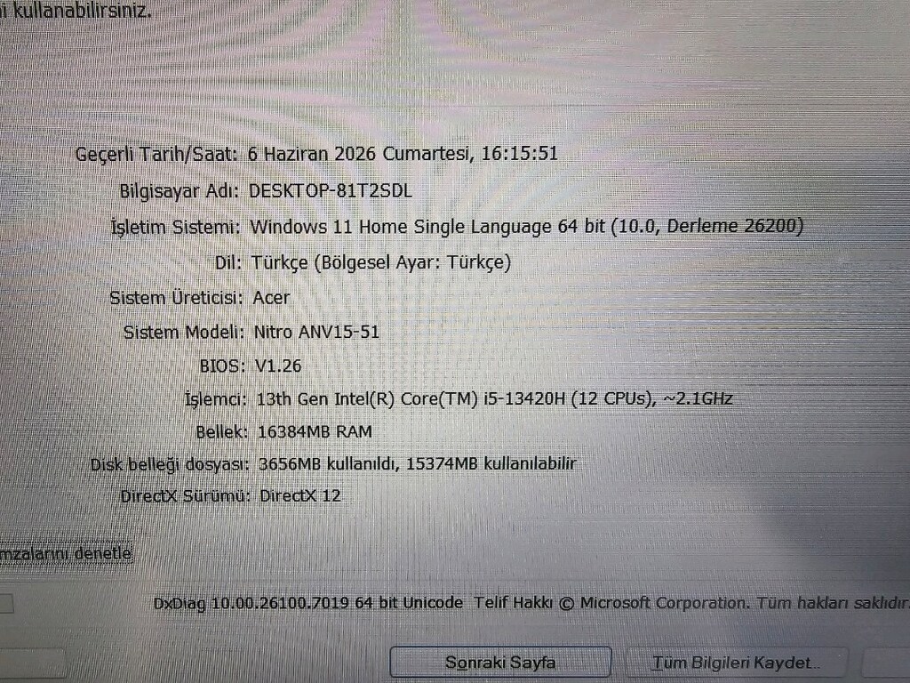 ACER NİTRO TERTEMİZ OYUNCU BİLGİSAYARI - 6
