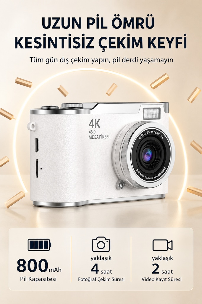 4K Dijital Fotoğraf Makinesi 48MP Flip Ekranlı 8X Zoom Flaşlı - 5