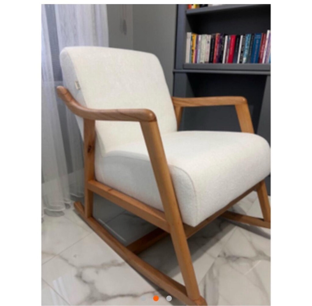 Bohem Modern Tasarımlı Sallanır Berjer Kırık Beyaz Gürgen Ağacı - 6