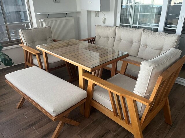 Masif Ahşap Balkon/Bahçe Takımı 3+1+Puf+Cam Sehpa Çok Temiz