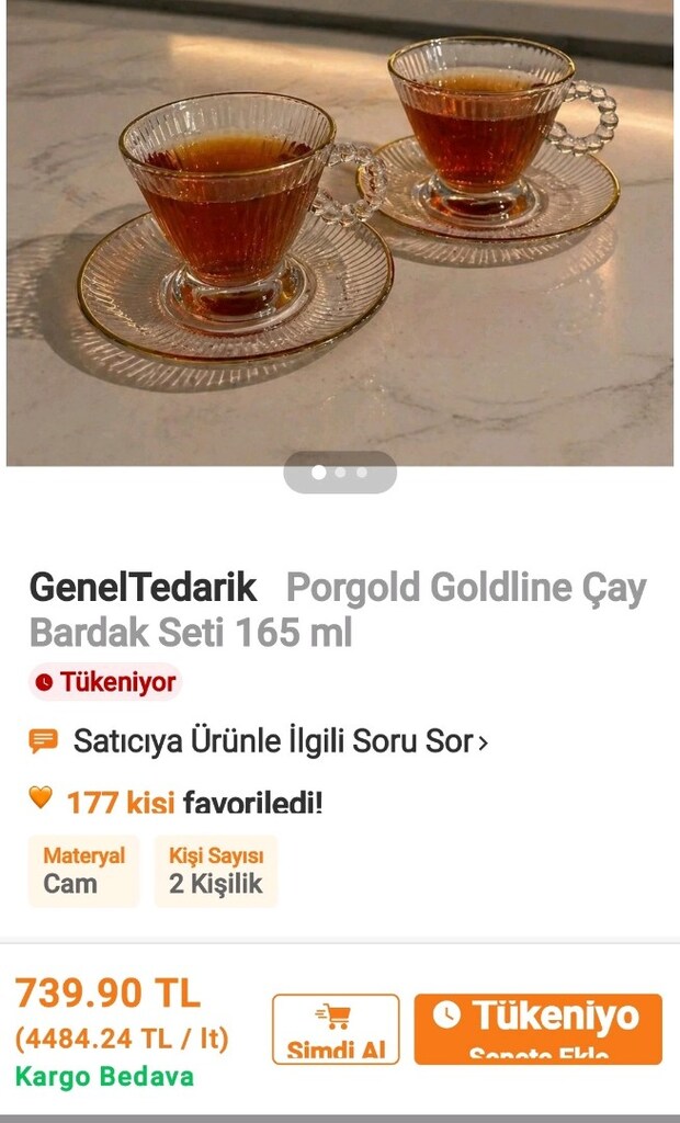 PORGOLD GOLDLİNE 165 ML İKİLİ ÇAY SETİ ŞIK SUNUMLUK KOCAELI GÖLCÜK - 3