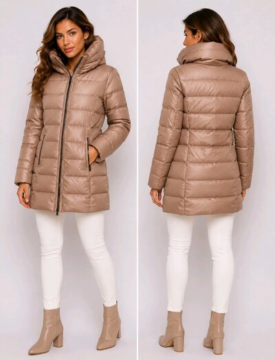 Bershka Uzun Şişme Mont L beden Bej rengi