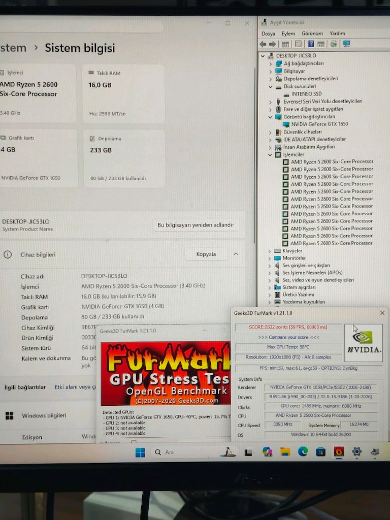 GTX 1650 RYZEN5 2600 16GB RAM 250 SSD OYUNCU KASASI - 7